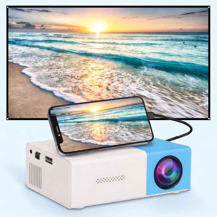 Mini Proyector – Diseño Compacto, Visualización HD y Conexión HDMI/USB para Casa