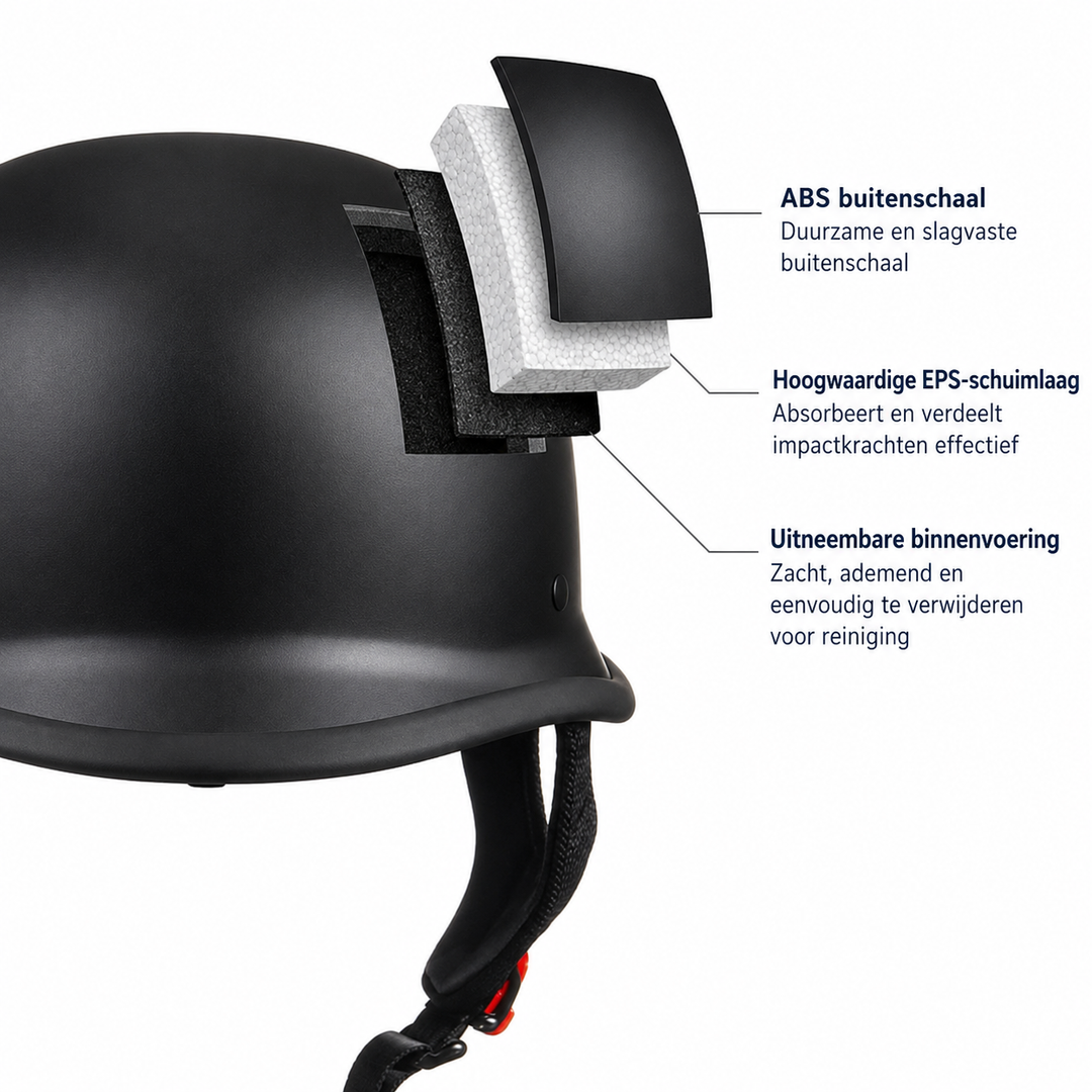 Retro Pothelm – Zwarte Vintage Helm met Kinband Vestragear