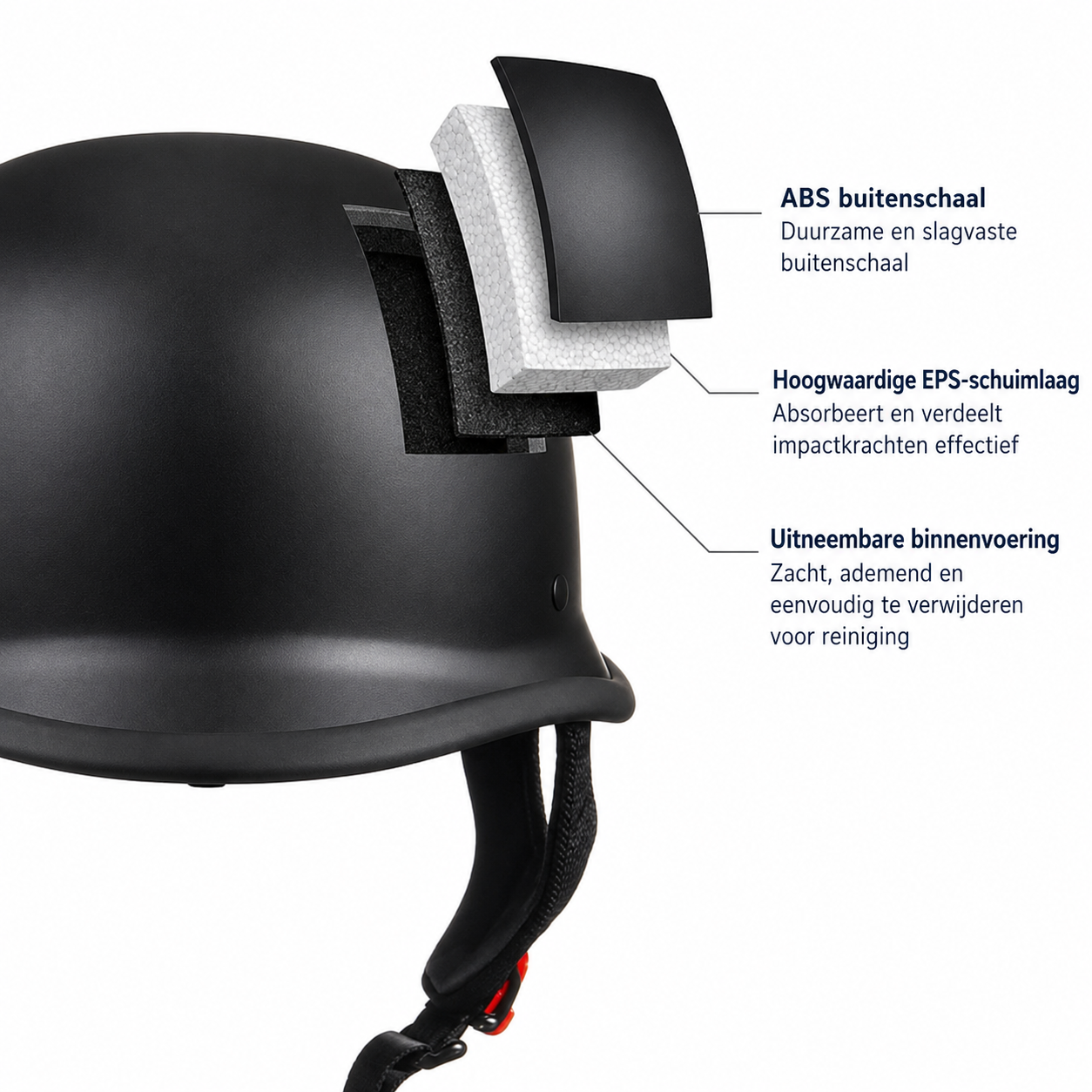 Retro Pothelm – Zwarte Vintage Helm met Kinband Vestragear