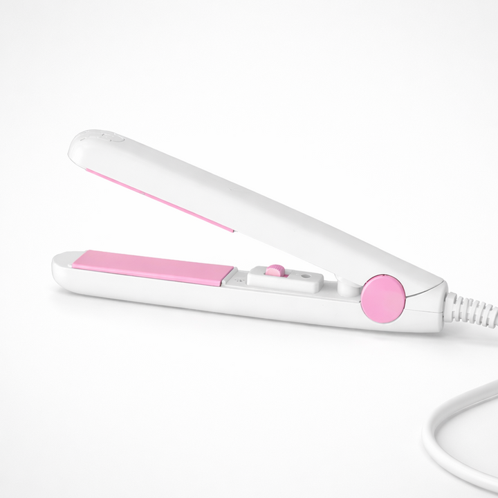 Mini modelador de cabelo – 2 em 1 ferro de caracóis e alisador cerâmico para levar consigo