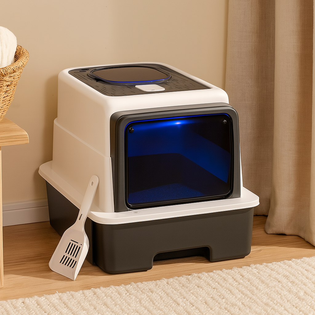PurrLuxe – Arenero automático para gatos con esterilización UV y autolimpieza