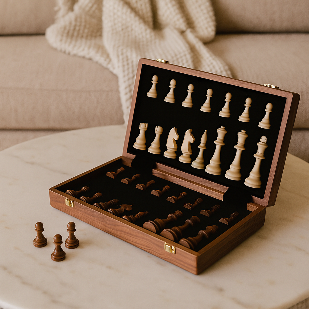 RoyalOak – Set da scacchi in legno con scacchiera pieghevole e spazio di archiviazione