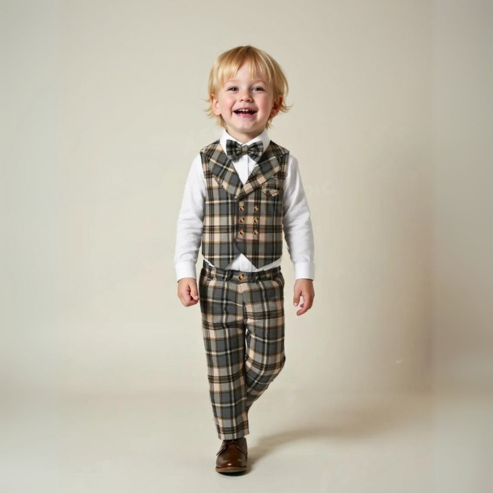 Chic Jongenspak 3-delig – Blauw Overhemd, Gilet en Broek met Strikje 14