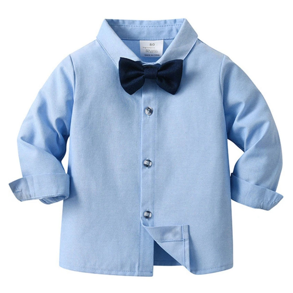 Chic Jongenspak 3-delig – Blauw Overhemd, Gilet en Broek met Strikje 2