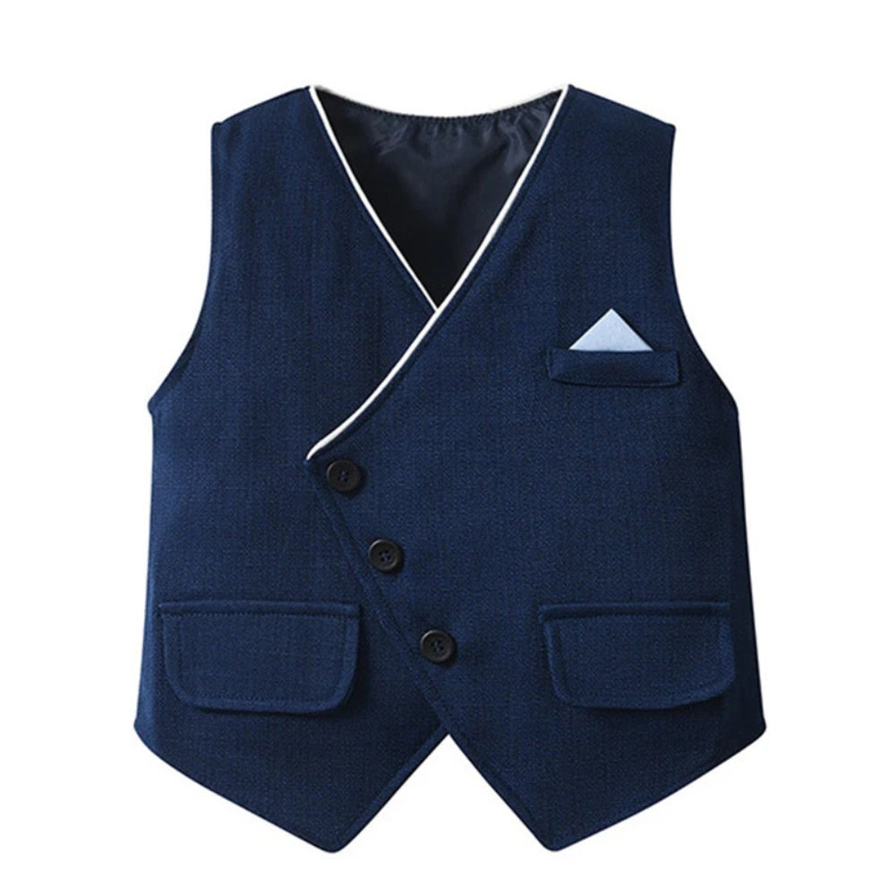 Chic Jongenspak 3-delig – Blauw Overhemd, Gilet en Broek met Strikje 3