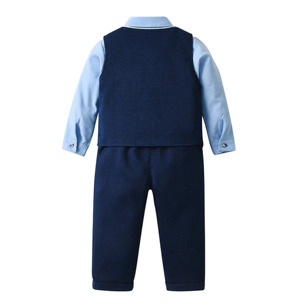 Chic Jongenspak 3-delig – Blauw Overhemd, Gilet en Broek met Strikje 5