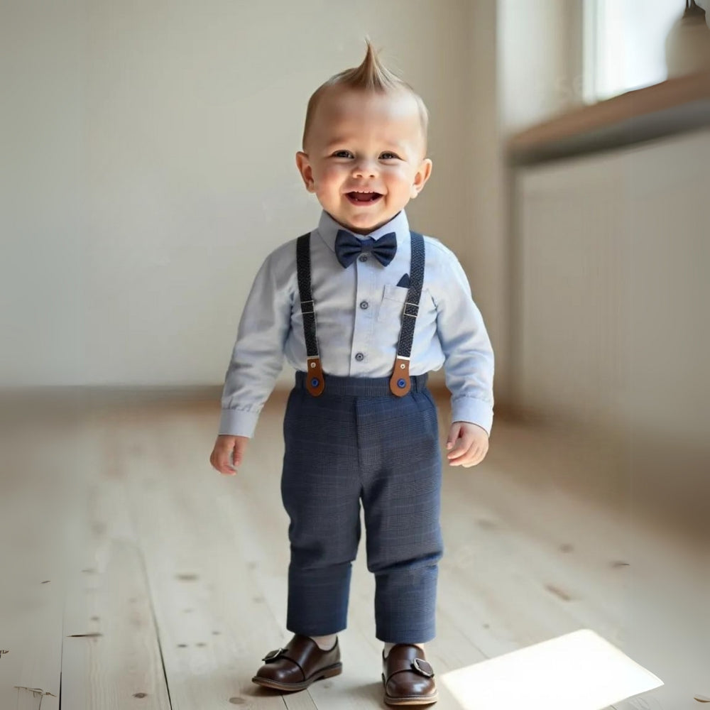 Chic Jongenspak 3-delig – Blauw Overhemd, Gilet en Broek met Strikje 7