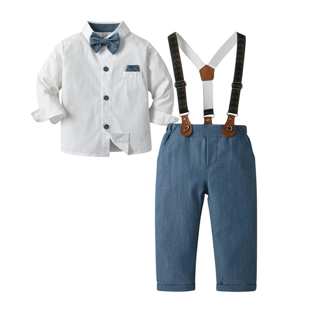 Chic Jongenspak 3-delig – Blauw Overhemd, Gilet en Broek met Strikje 8