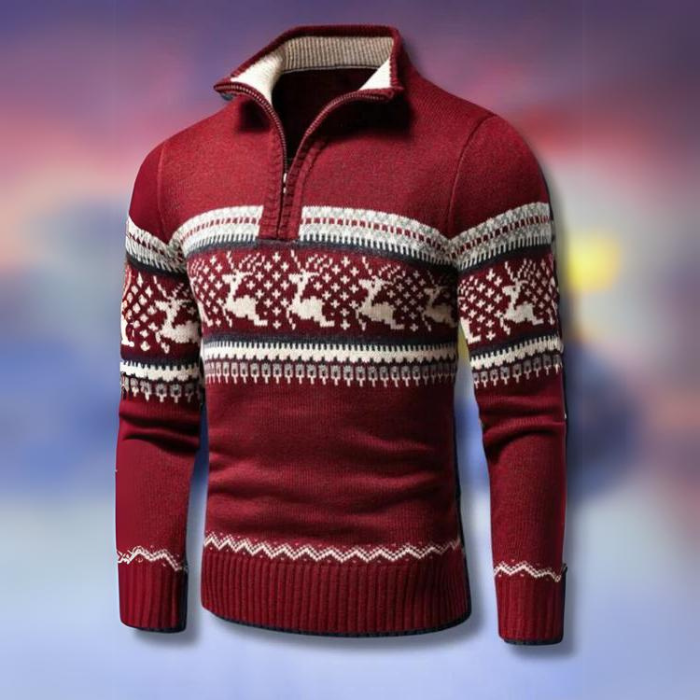Maglione di Natale per Uomo – Maglione Elegante e Confortevole con Motivo Renna e Mezza Cerniera