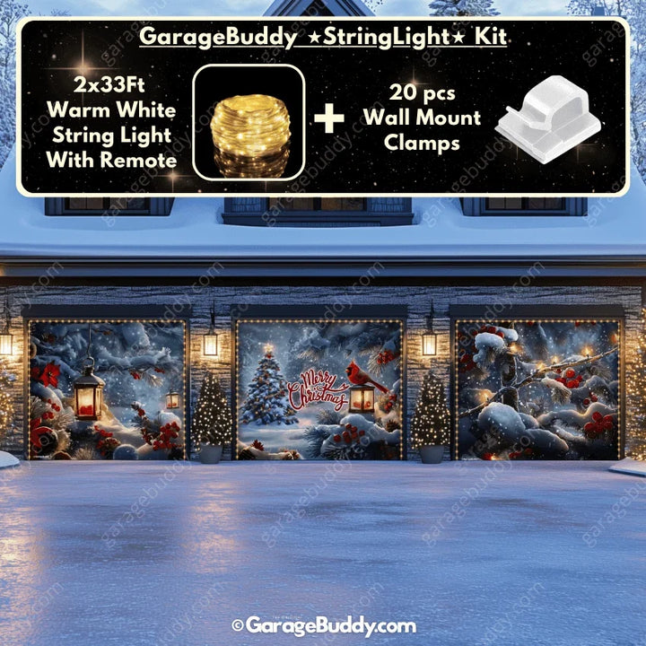 Christmas Garage Door Cover with Cardinals, Winter Scene, Easy Installation 12