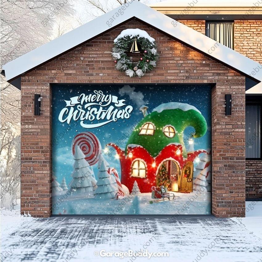 Christmas Garage Door Cover with Red Ornaments and Holiday Greeting, Fits Standard Doors 0