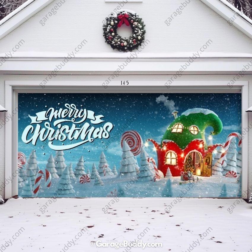 Christmas Garage Door Cover with Red Ornaments and Holiday Greeting, Fits Standard Doors 1