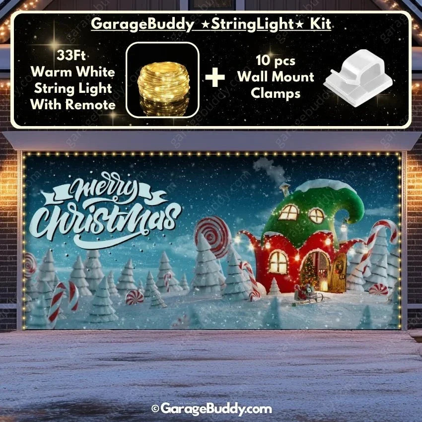 Christmas Garage Door Cover with Red Ornaments and Holiday Greeting, Fits Standard Doors 10