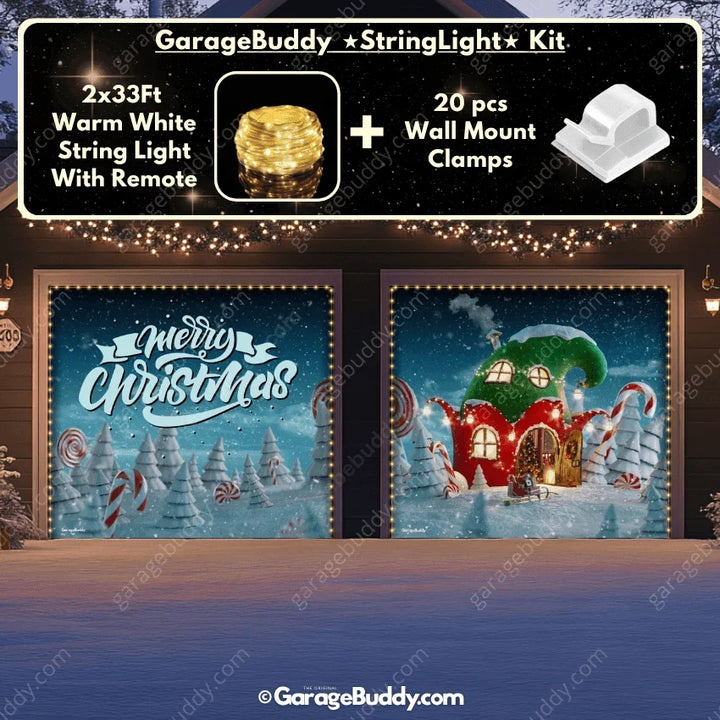 Christmas Garage Door Cover with Red Ornaments and Holiday Greeting, Fits Standard Doors 11