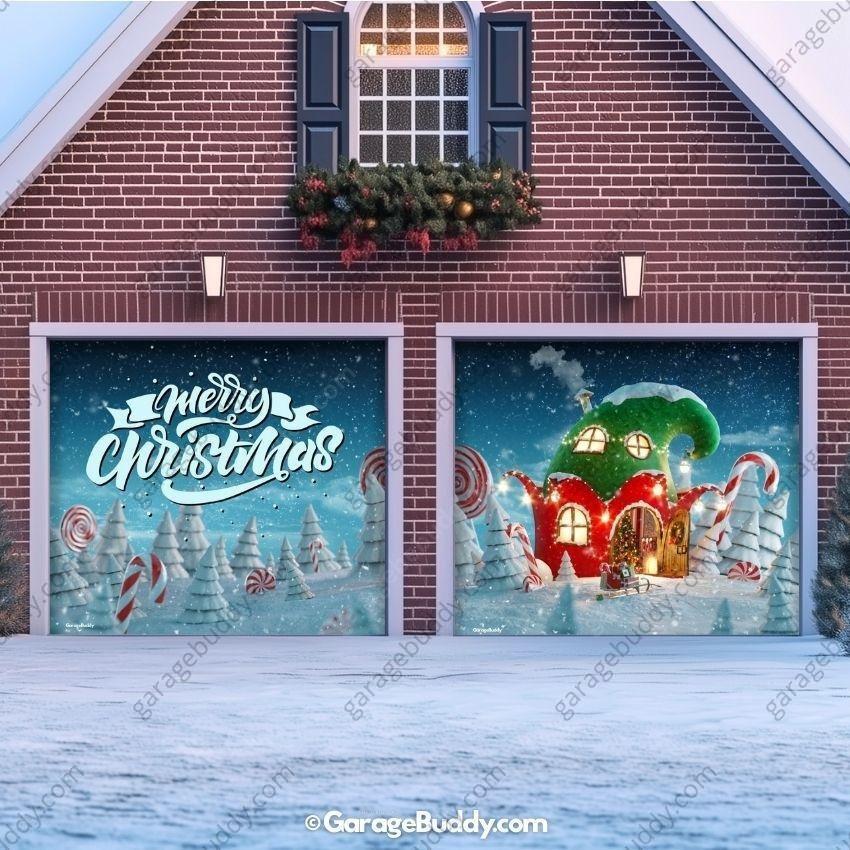 Christmas Garage Door Cover with Red Ornaments and Holiday Greeting, Fits Standard Doors 6