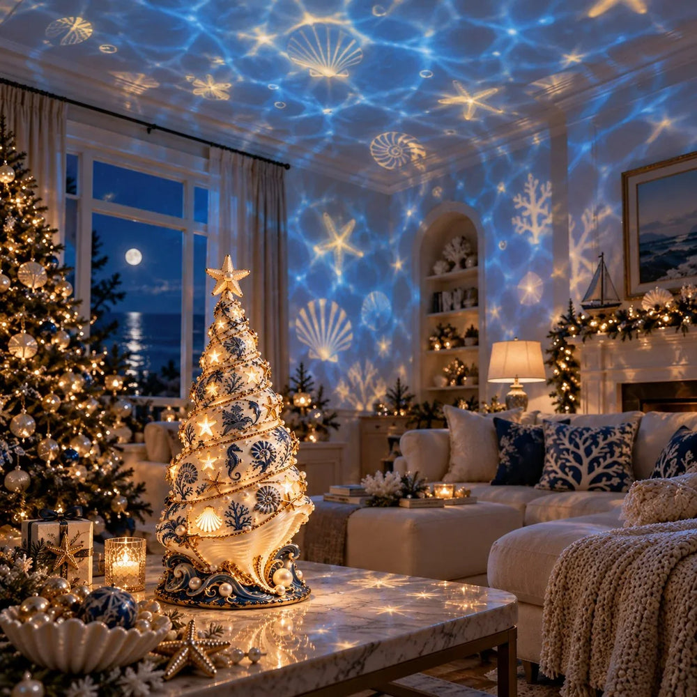 🌊 Coastal Christmas Seashell Tree Projection Lamp✨ 1