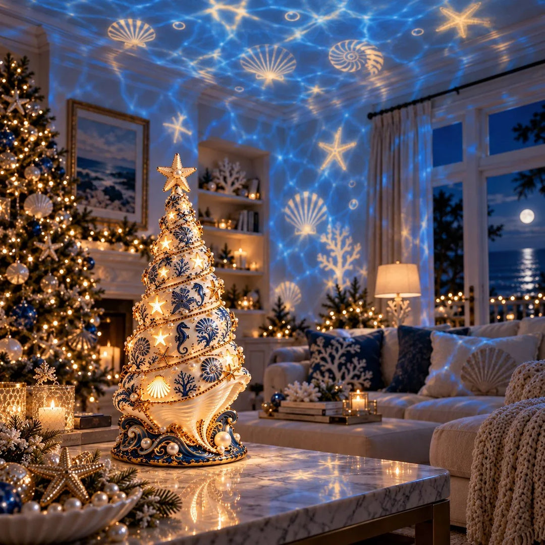 🌊 Coastal Christmas Seashell Tree Projection Lamp✨ 3