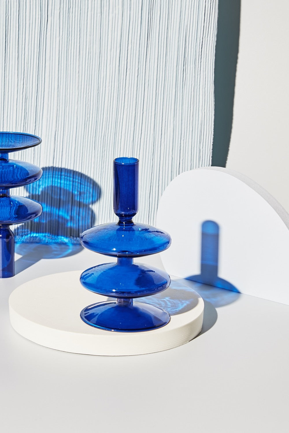 Lumivida Candelabro de Cristal – Borosilicato soplado a mano en azul cobalto