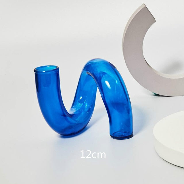Lumivida Candelabro de Cristal – Borosilicato soplado a mano en azul cobalto