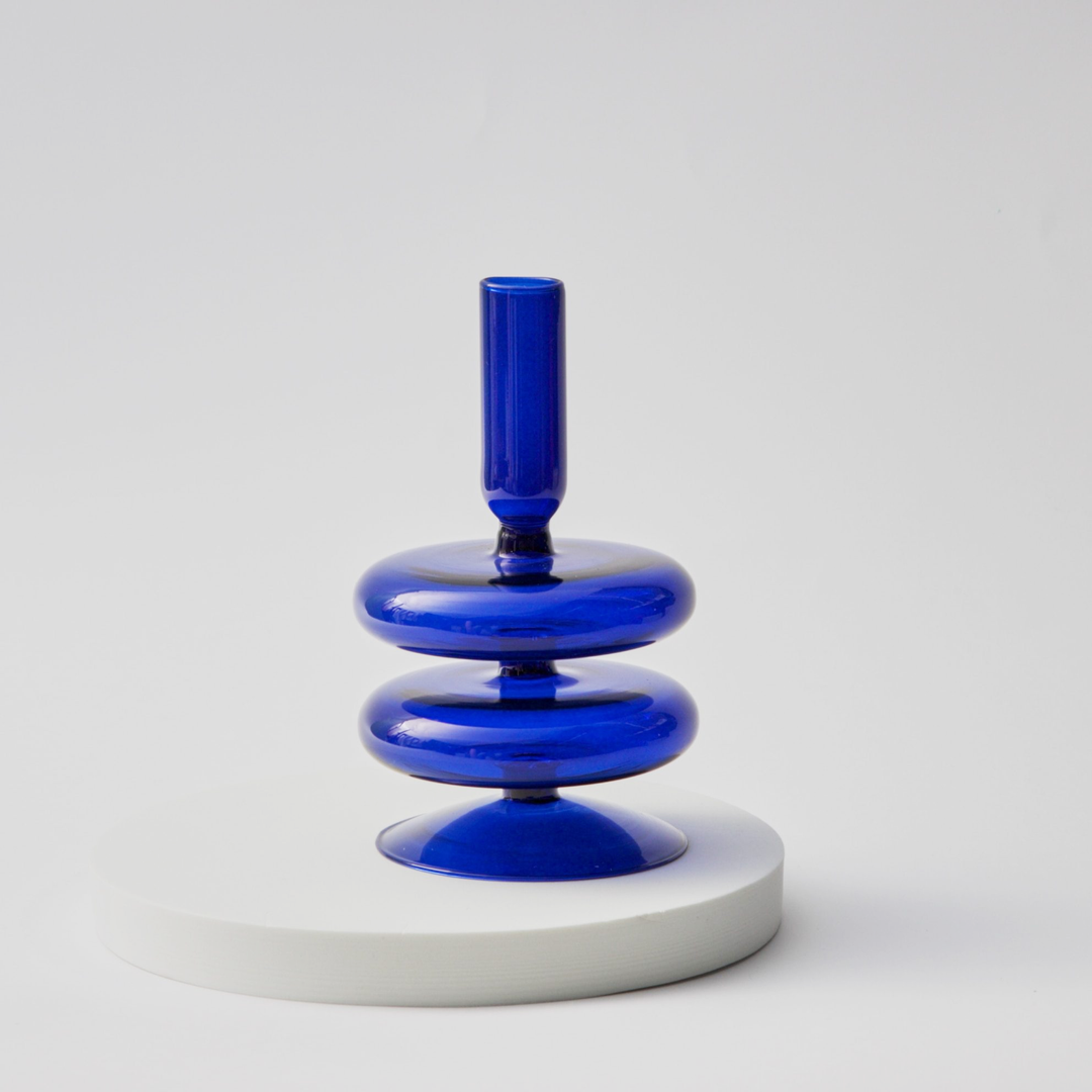 Lumivida Candelabro de Cristal – Borosilicato soplado a mano en azul cobalto