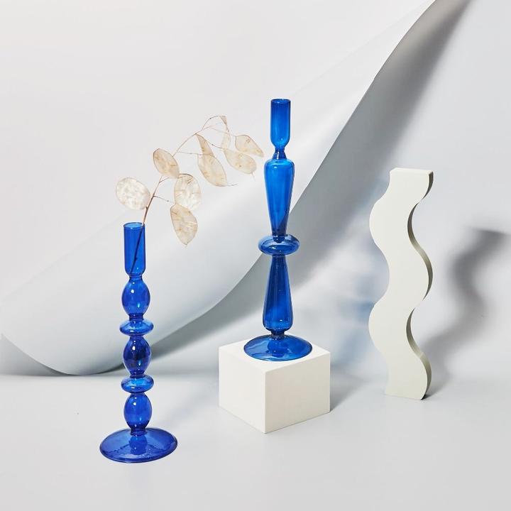 Lumivida Candelabro de Cristal – Borosilicato soplado a mano en azul cobalto