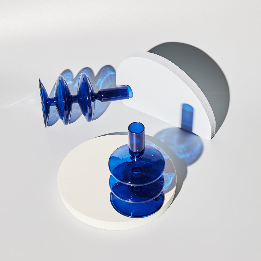 Lumivida Candelabro de Cristal – Borosilicato soplado a mano en azul cobalto