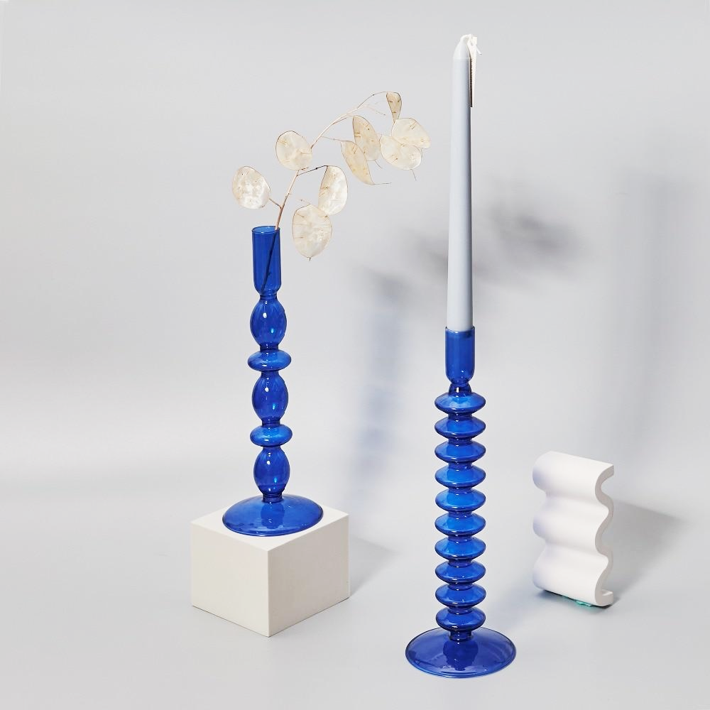 Lumivida Candelabro de Cristal – Borosilicato soplado a mano en azul cobalto