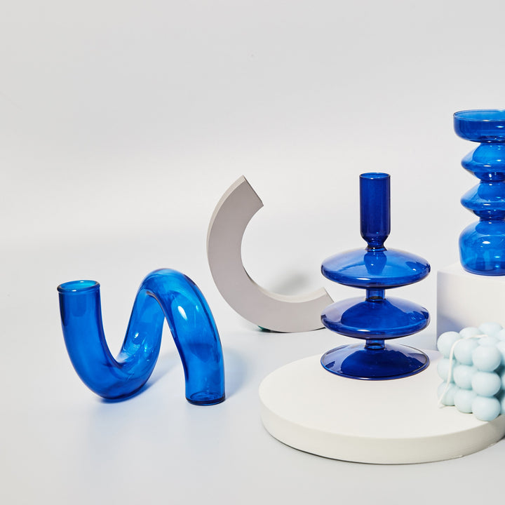 Lumivida Candelabro de Cristal – Borosilicato soplado a mano en azul cobalto