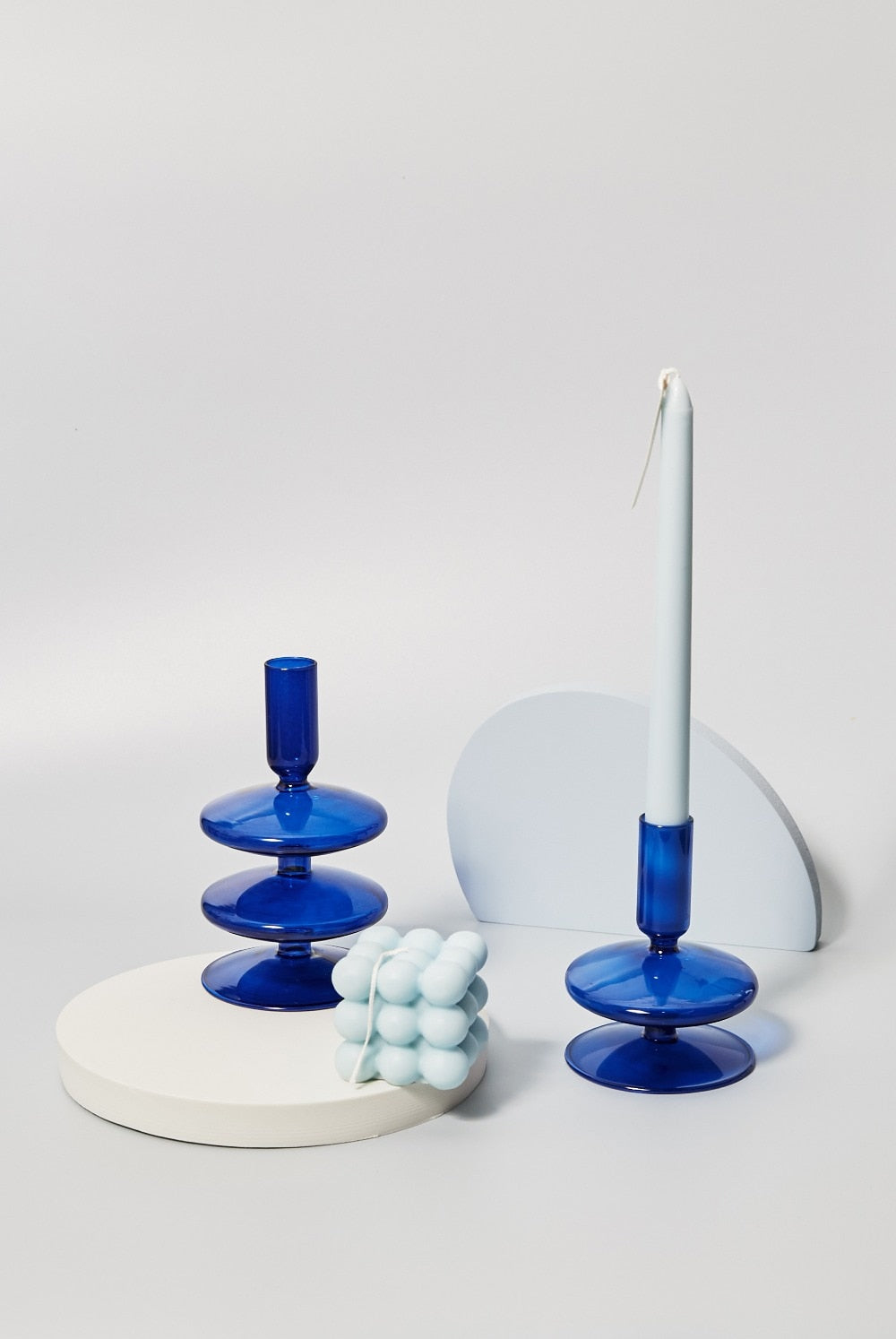 Lumivida Candelabro de Cristal – Borosilicato soplado a mano en azul cobalto