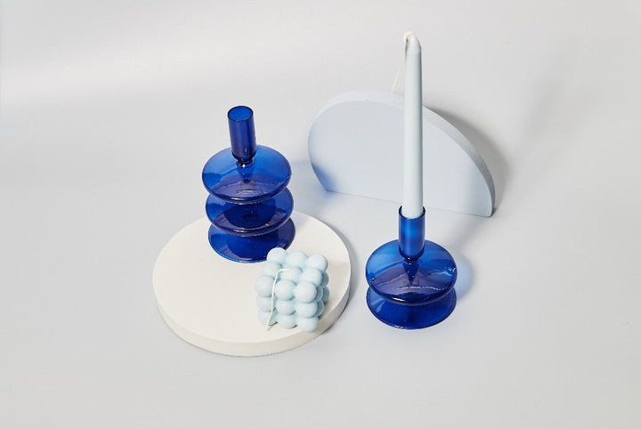 Lumivida Candelabro de Cristal – Borosilicato soplado a mano en azul cobalto