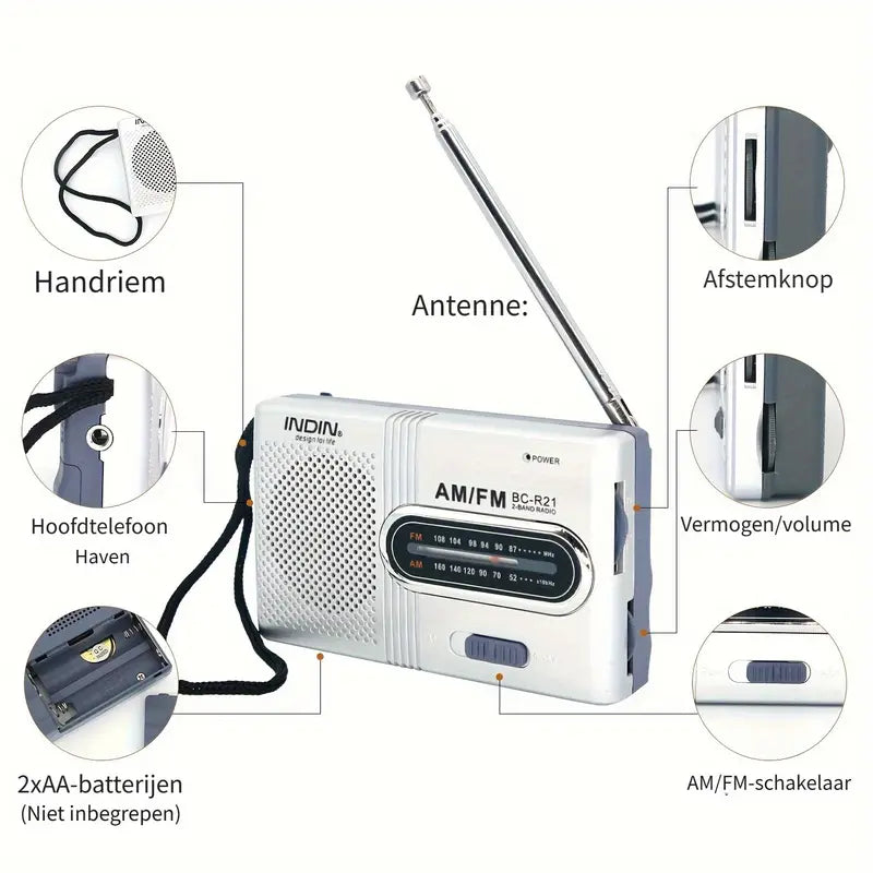 SoundWay Rádio AM/FM Portátil – Altifalante Estéreo &amp; Entrada para Auscultadores