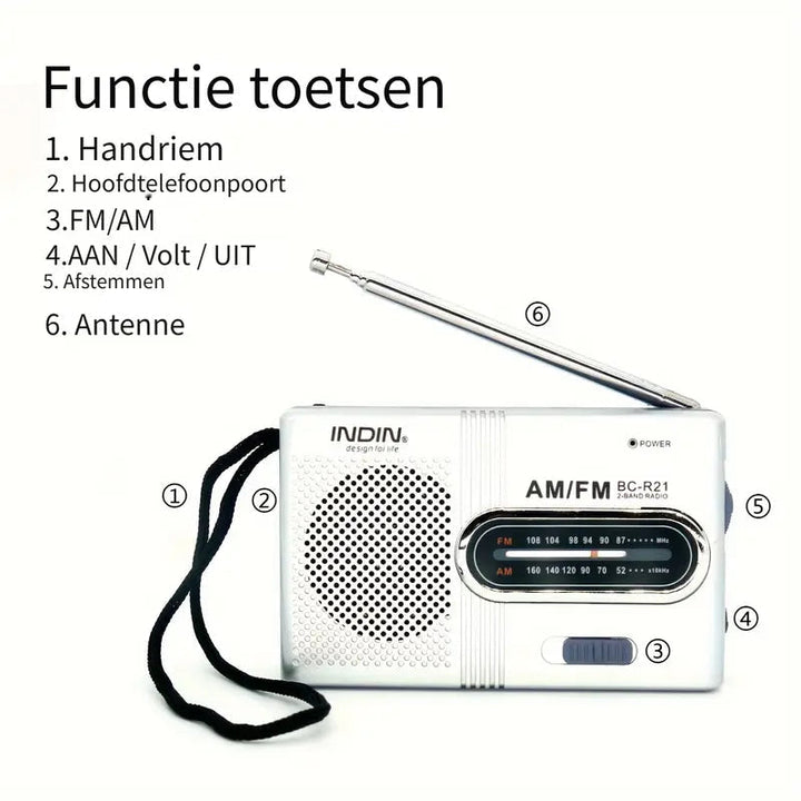SoundWay Rádio AM/FM Portátil – Altifalante Estéreo &amp; Entrada para Auscultadores