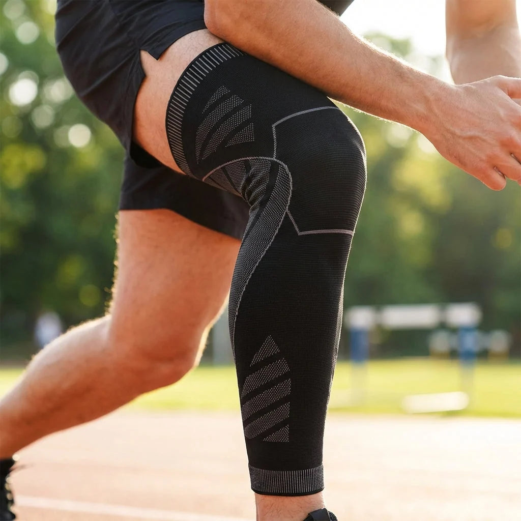 Compressie Beensleeve Volledig Been Sportondersteuning Knie Stabiliteit Zwart Hardlopen Fitness Training | Sansoti 1