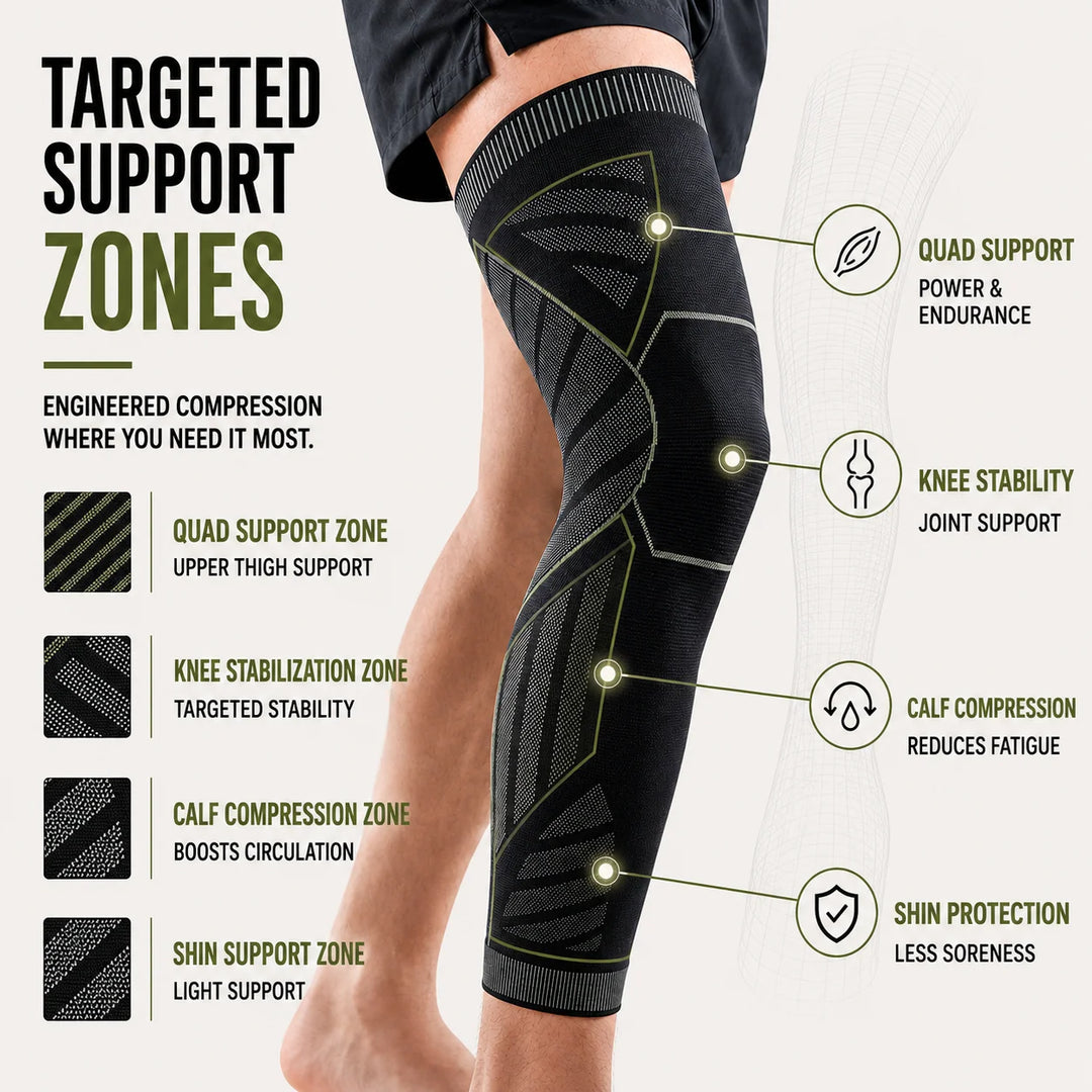 Compressie Beensleeve Volledig Been Sportondersteuning Knie Stabiliteit Zwart Hardlopen Fitness Training | Sansoti 3