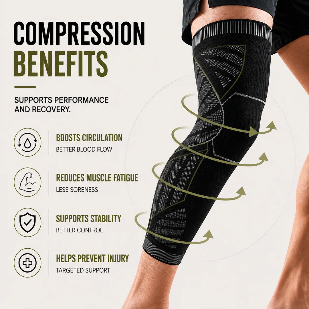 Compressie Beensleeve Volledig Been Sportondersteuning Knie Stabiliteit Zwart Hardlopen Fitness Training | Sansoti 5