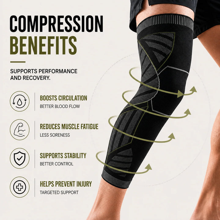 Compressie Beensleeve Volledig Been Sportondersteuning Knie Stabiliteit Zwart Hardlopen Fitness Training | Sansoti 5