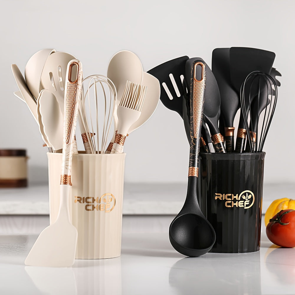 CookStash | Siliconen keukengerei Set - Anti-aanbak Gereedschap - Lichte Houten Handgrepen 0