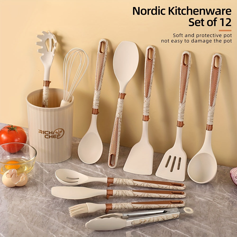 CookStash | Siliconen keukengerei Set - Anti-aanbak Gereedschap - Lichte Houten Handgrepen 1