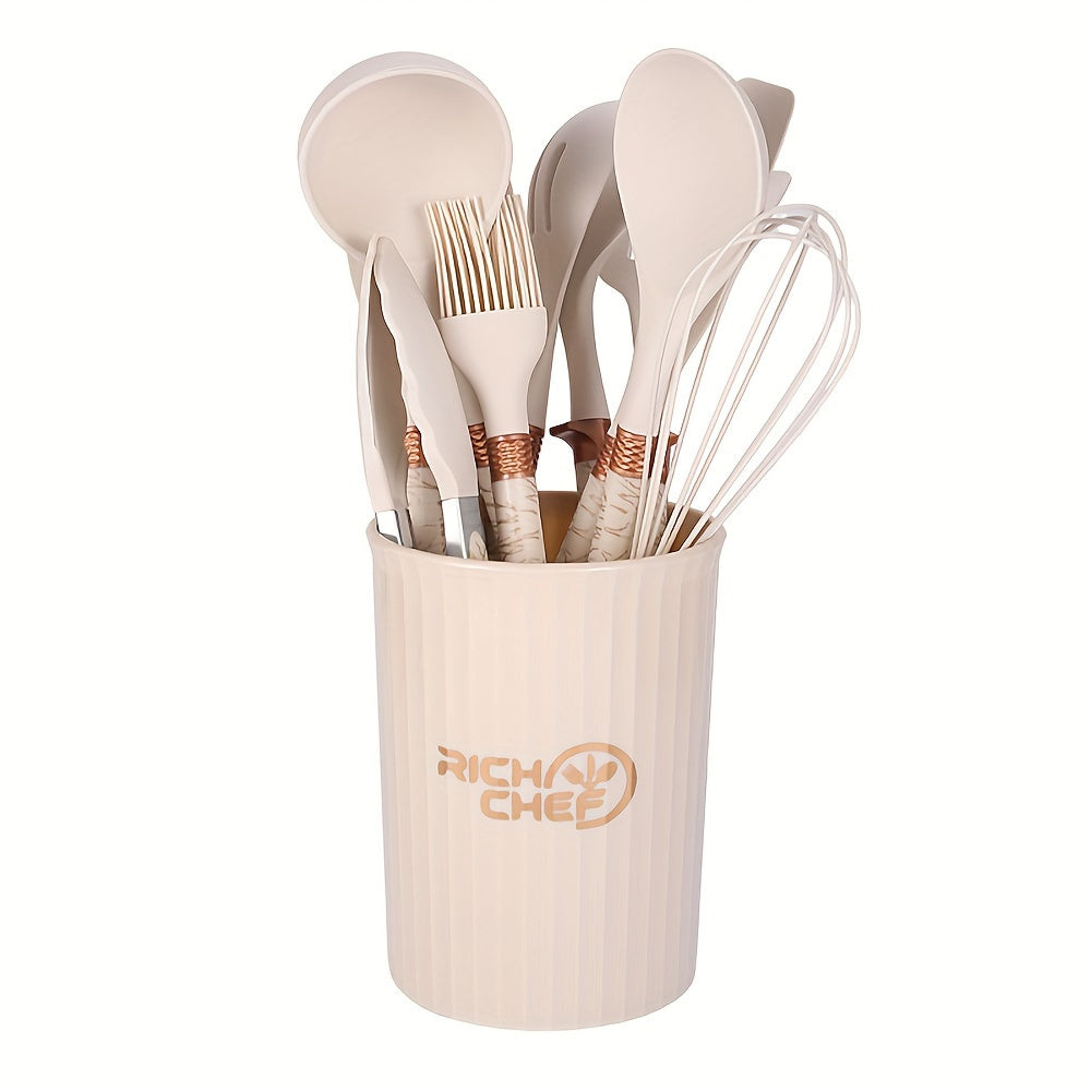 CookStash | Siliconen keukengerei Set - Anti-aanbak Gereedschap - Lichte Houten Handgrepen 7