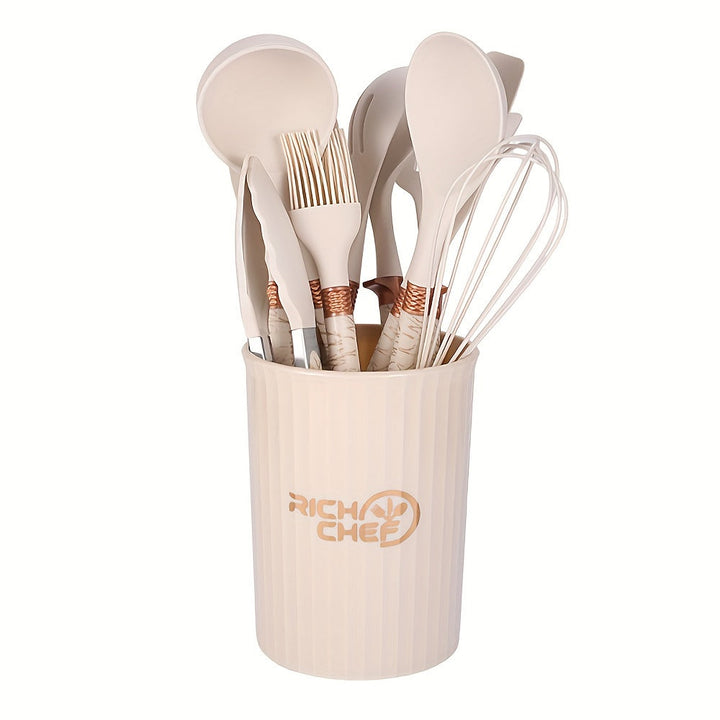 CookStash | Siliconen keukengerei Set - Anti-aanbak Gereedschap - Lichte Houten Handgrepen 7