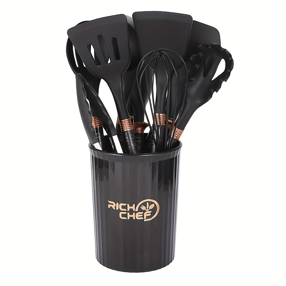 CookStash | Siliconen keukengerei Set - Anti-aanbak Gereedschap - Lichte Houten Handgrepen 8