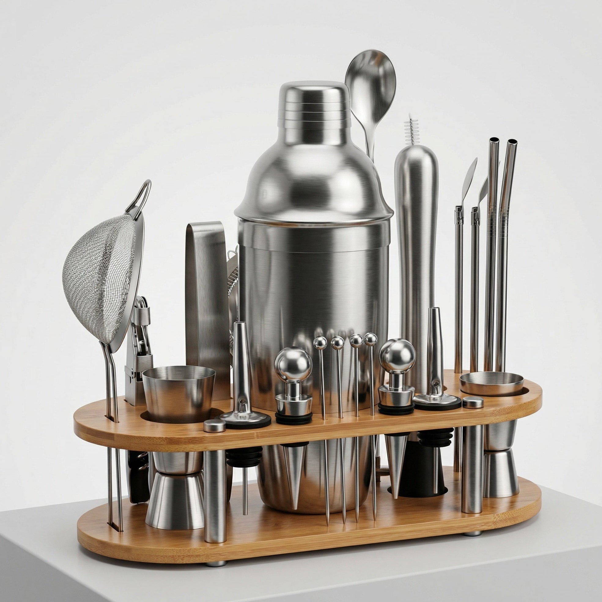 Cocktailset 23-delig – RVS Shaker, Bartools & Houten Standaard