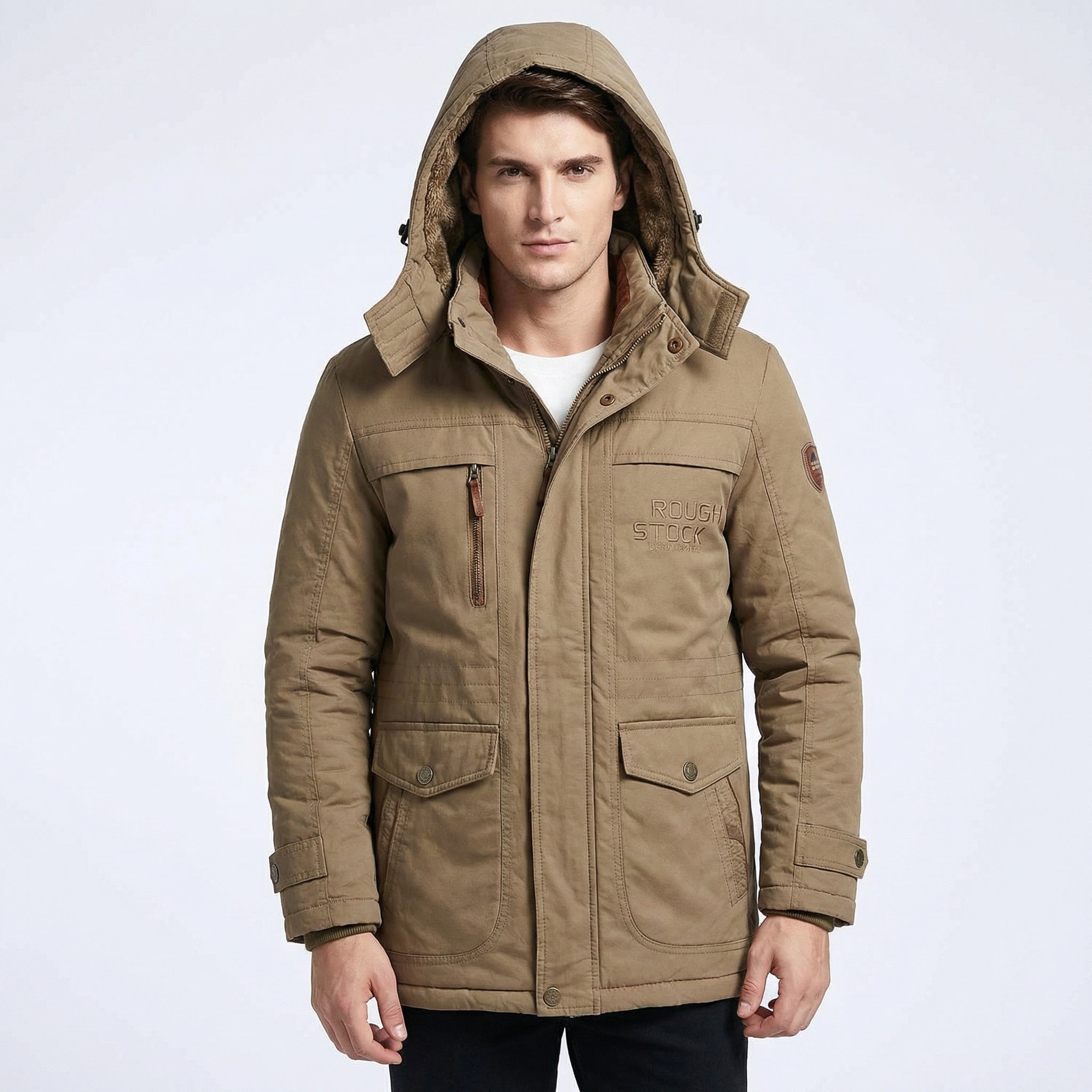 Parka acolchada para hombre para invierno | Cortaviento y capucha desmontable