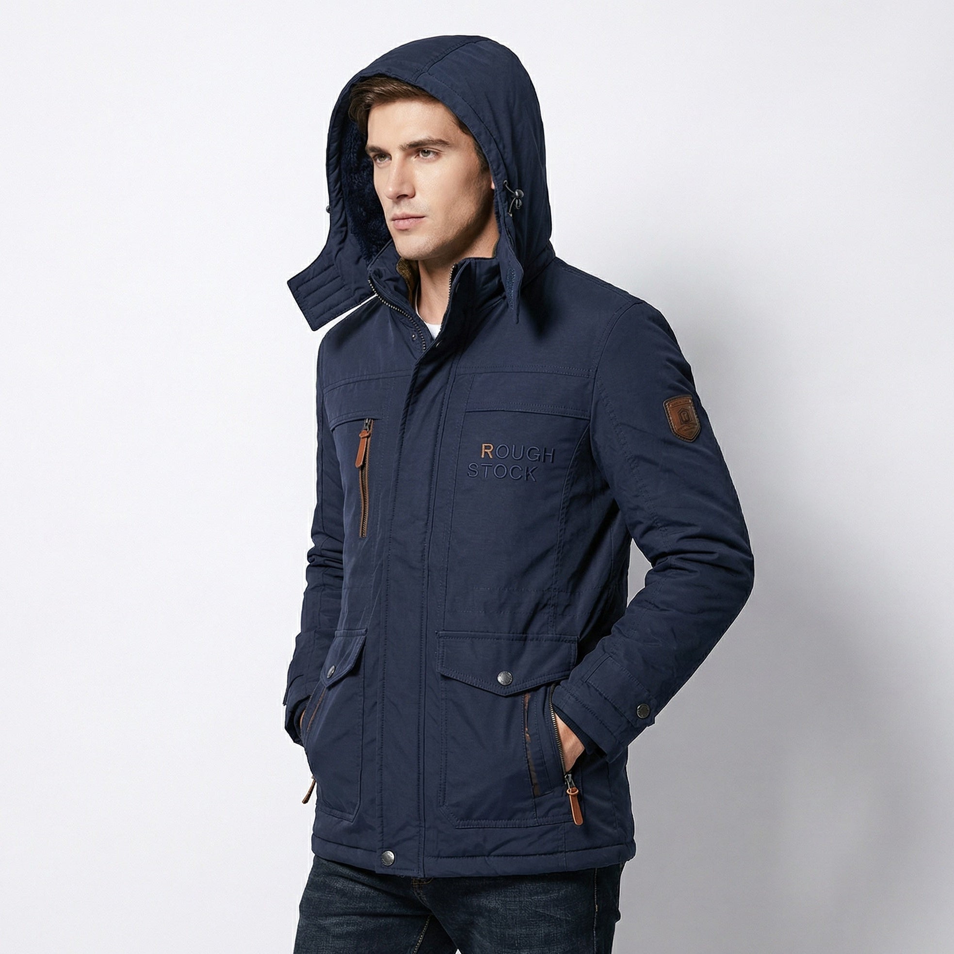 Parka acolchada para hombre para invierno | Cortaviento y capucha desmontable