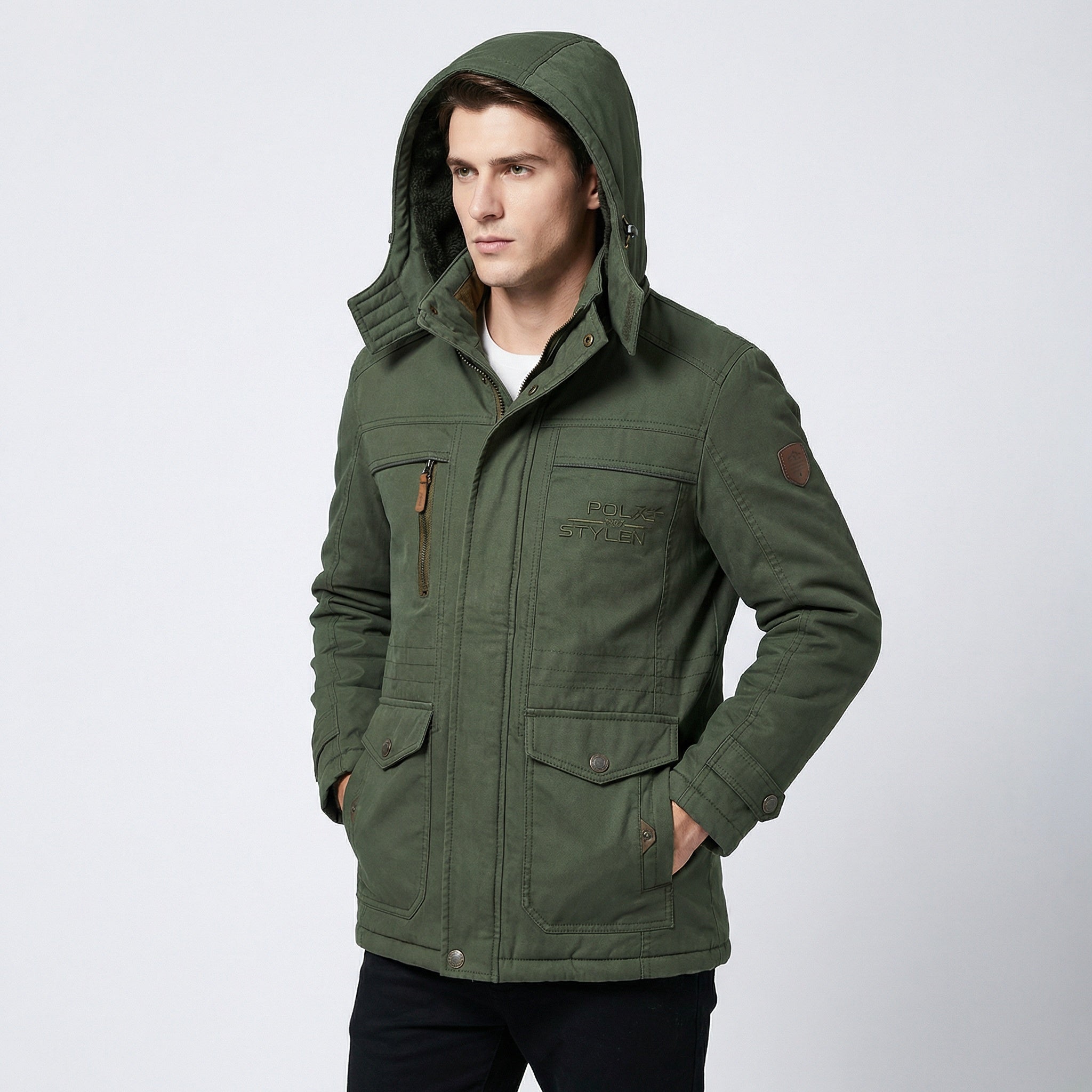 Parka acolchada para hombre para invierno | Cortaviento y capucha desmontable