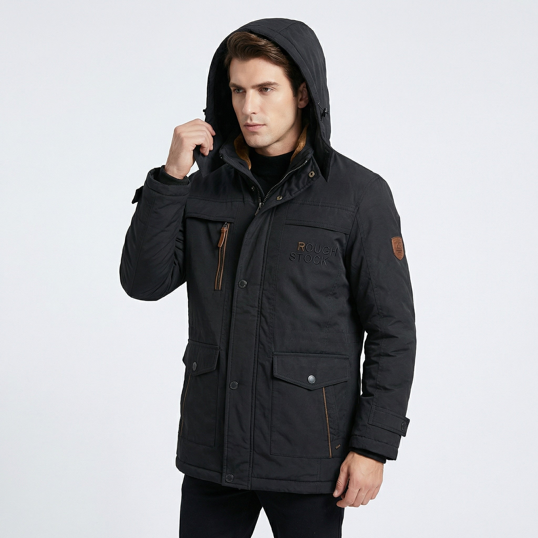 Parka acolchada para hombre para invierno | Cortaviento y capucha desmontable