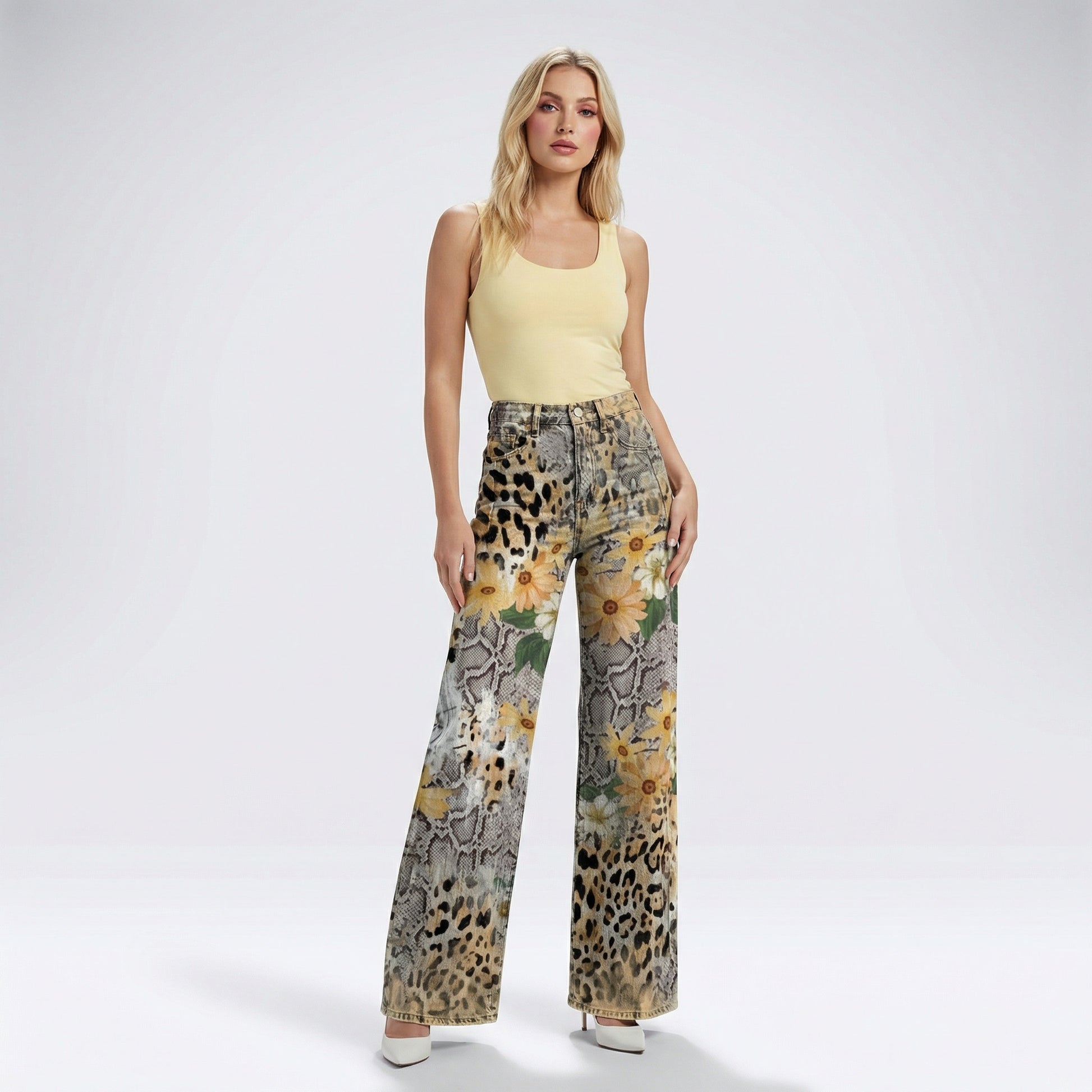 Vintage Wide Leg Bloemenbroek – Comfortabele Flared Damespants Vestragear