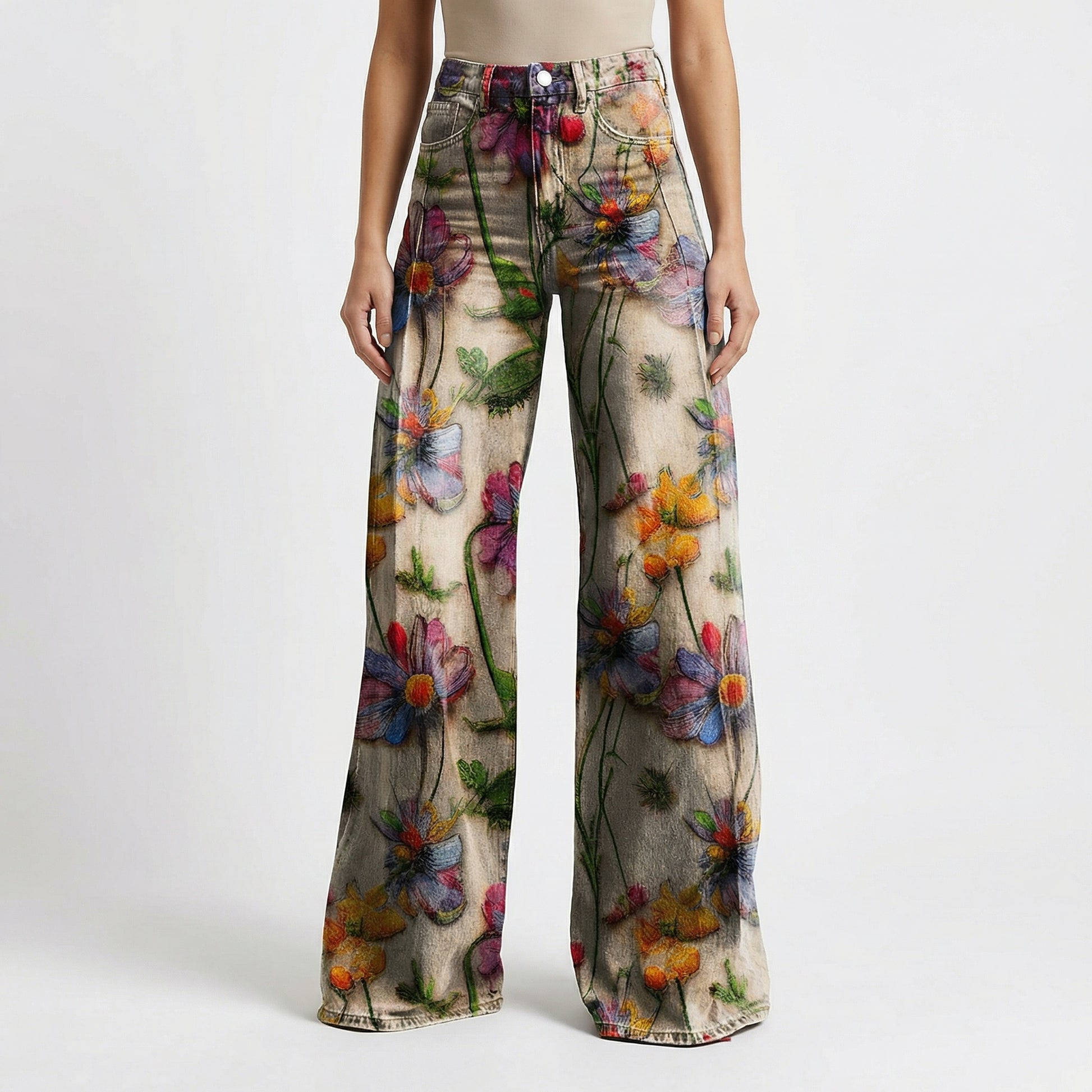 Vintage Wide Leg Bloemenbroek – Comfortabele Flared Damespants Vestragear