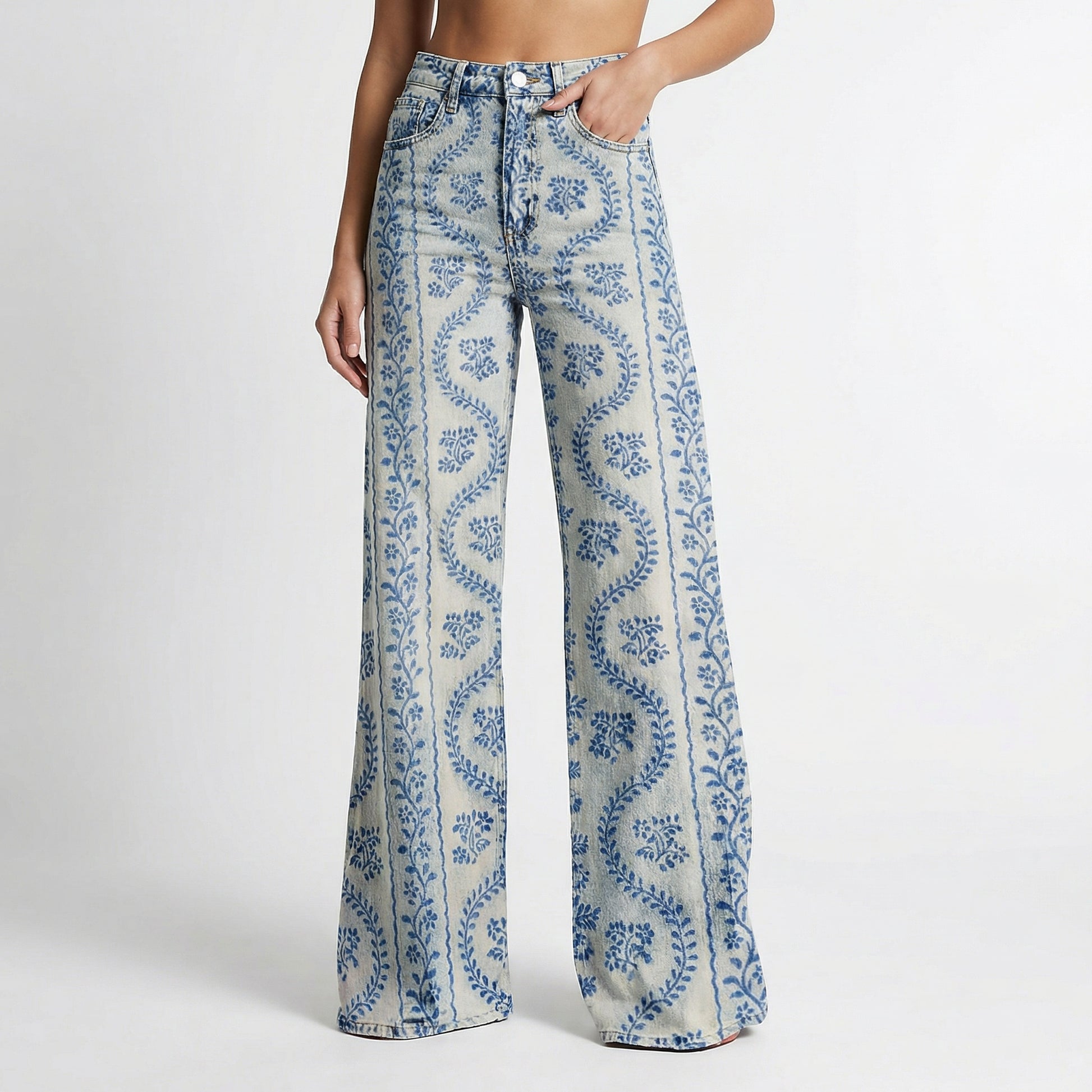 Vintage Wide Leg Bloemenbroek – Comfortabele Flared Damespants Vestragear