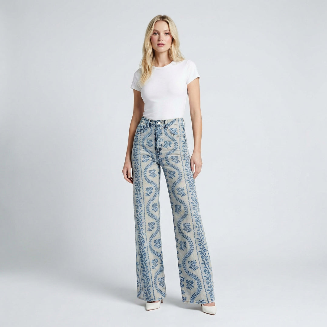 Vintage Wide Leg Bloemenbroek – Comfortabele Flared Damespants Vestragear